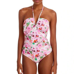 Ganni Womens Halter Floral Print Beachwear One-Piece Swimsuit Size 44 (XL) $275